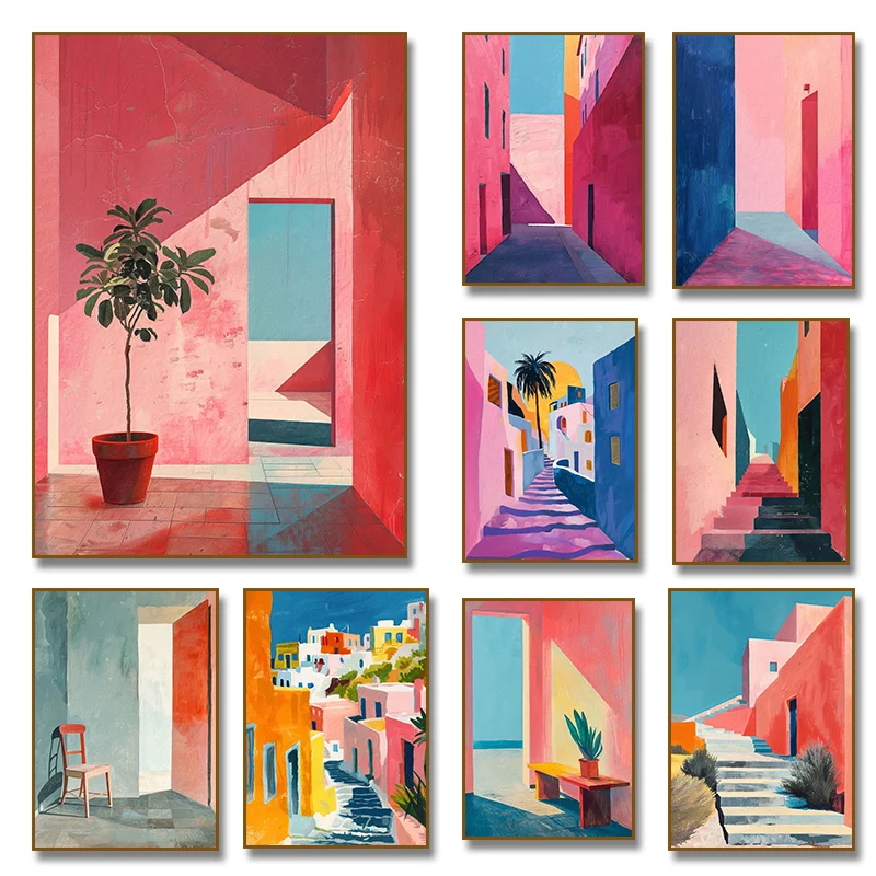 Pink Abstract Aesthetic Contemporary Greece Architecture Can