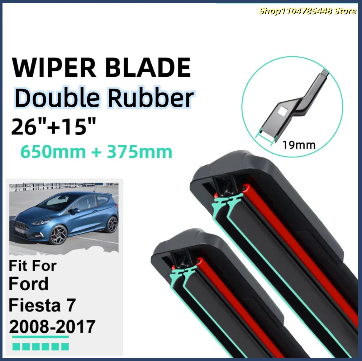 

Double Rubber Car Wiper Blades for Ford Fiesta 7 2008-2017 Front Windscreen Windshield Rubber Car Accessories 2015 2016 2017