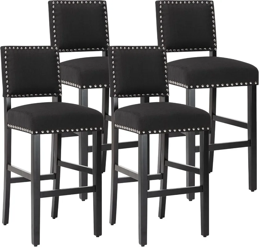 

Bar Stools for Kitchen Island Charcoal Fabric 29 inches Barstools with Nailhead Trim Bar Chairs for Dining Room Set of 4