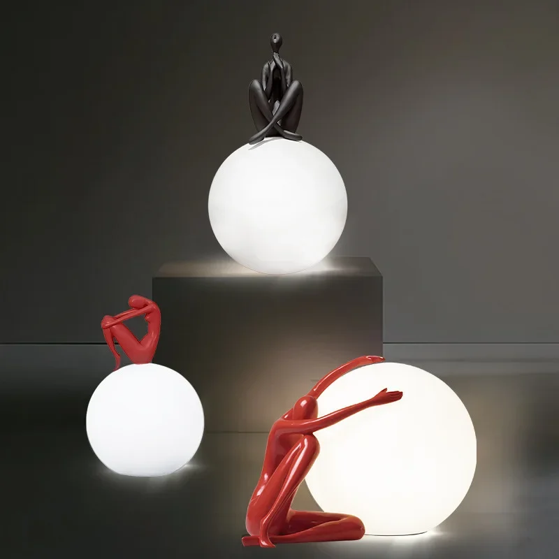 

People Holding Ball Table Lamps Home Decor Living Room Creative Circular Acrylic Lampshade Study Bedroom Bedside LED Desk Lights