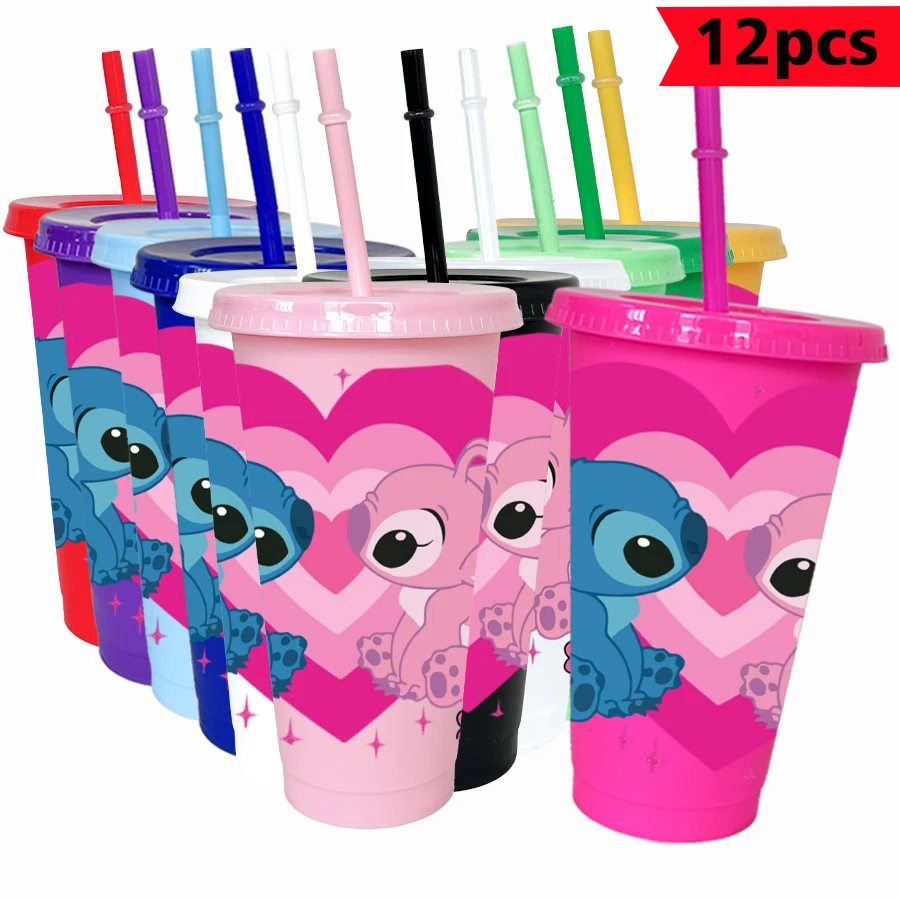 

12 шт./лот Disney Stitch Love 26 унций цветной пластиковый стакан для дня рождения, посуда для напитков, кружка для сока, кофе