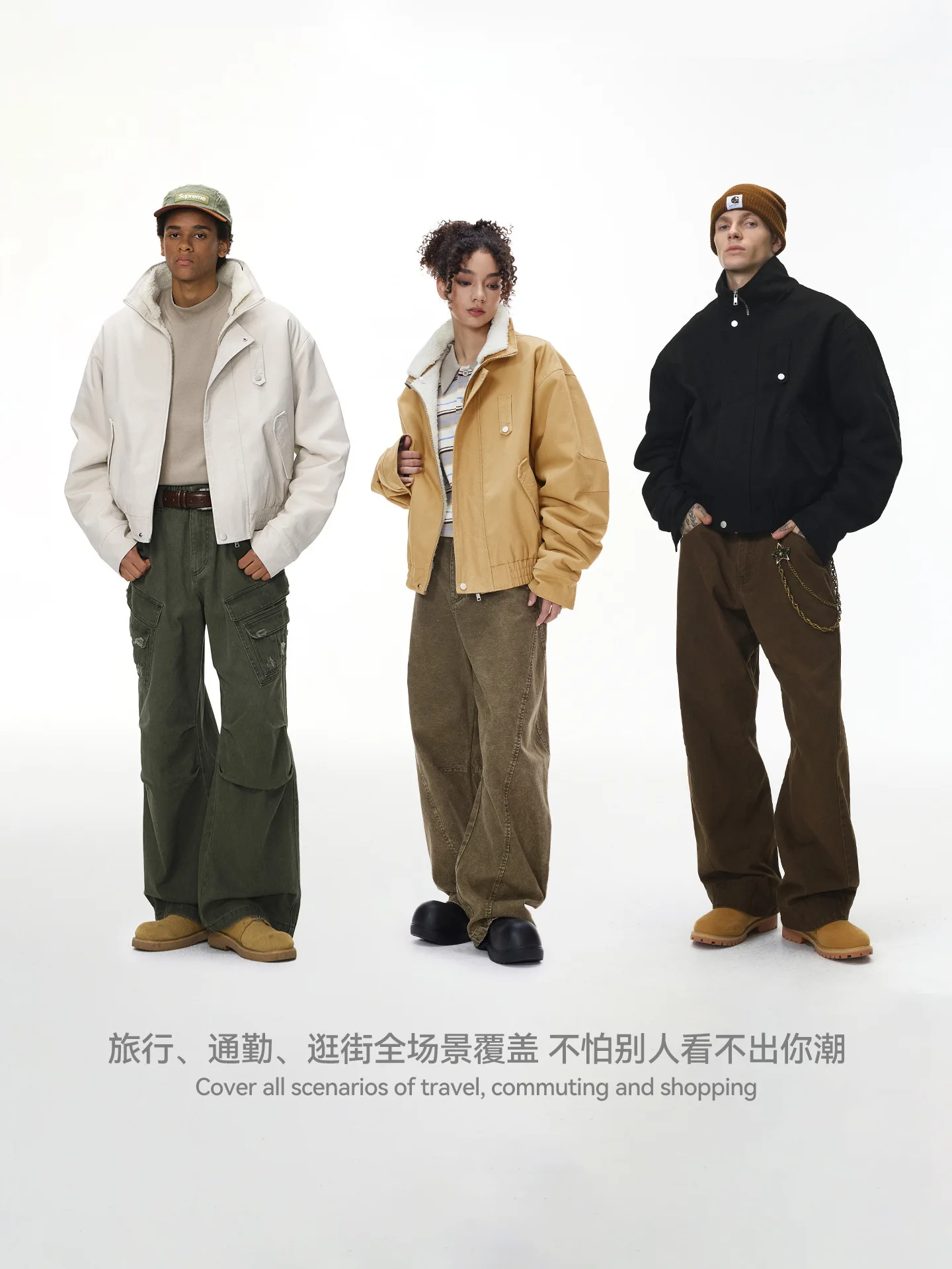 

Men's Detachable Collar Plush Jacket American Retro Color Block Winter Top New Arrival