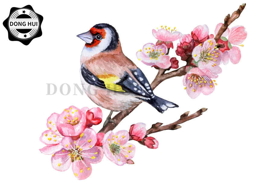 Hand Painted Flowers Birds Sticker Plum Blossom Peach Blossom Canary Sparrow Wall Stickers PVC Waterproof Motorcycle