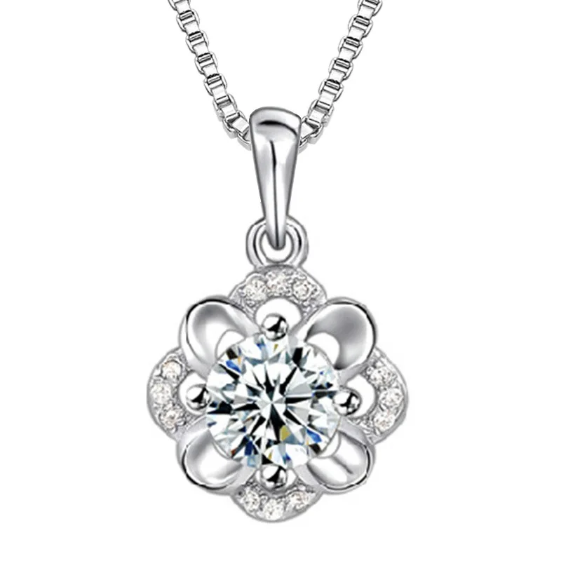 

925 Sterling Silver Necklace Flower Zircons Pendant Ladies Fashion Simple Birthday Party Wedding Anniversary Jewelry Gift