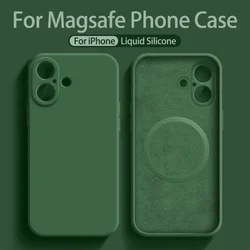 For Apple iPhone Case 16 15 Pro Max Liquid Silicone Magnetic For Magsafe Phone Protection 14 13 12 Plus Mini Funda Accessory