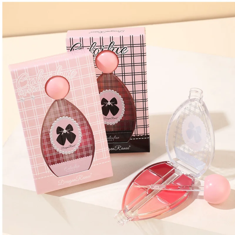 6-Farben-Kombination, Spiegel, Kristallgelee, Lipgloss, Make-up-Palette, feuchtigkeitsspendender Wasserglanz, Lippentönung mit Silikon-Lippenpinsel