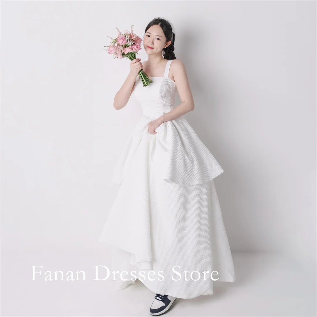 FANAN Corea A-Line palabra de longitud cuello cuadrado vestidos de novia de encaje ........... marfil personalizado vestidos de novia bonitos