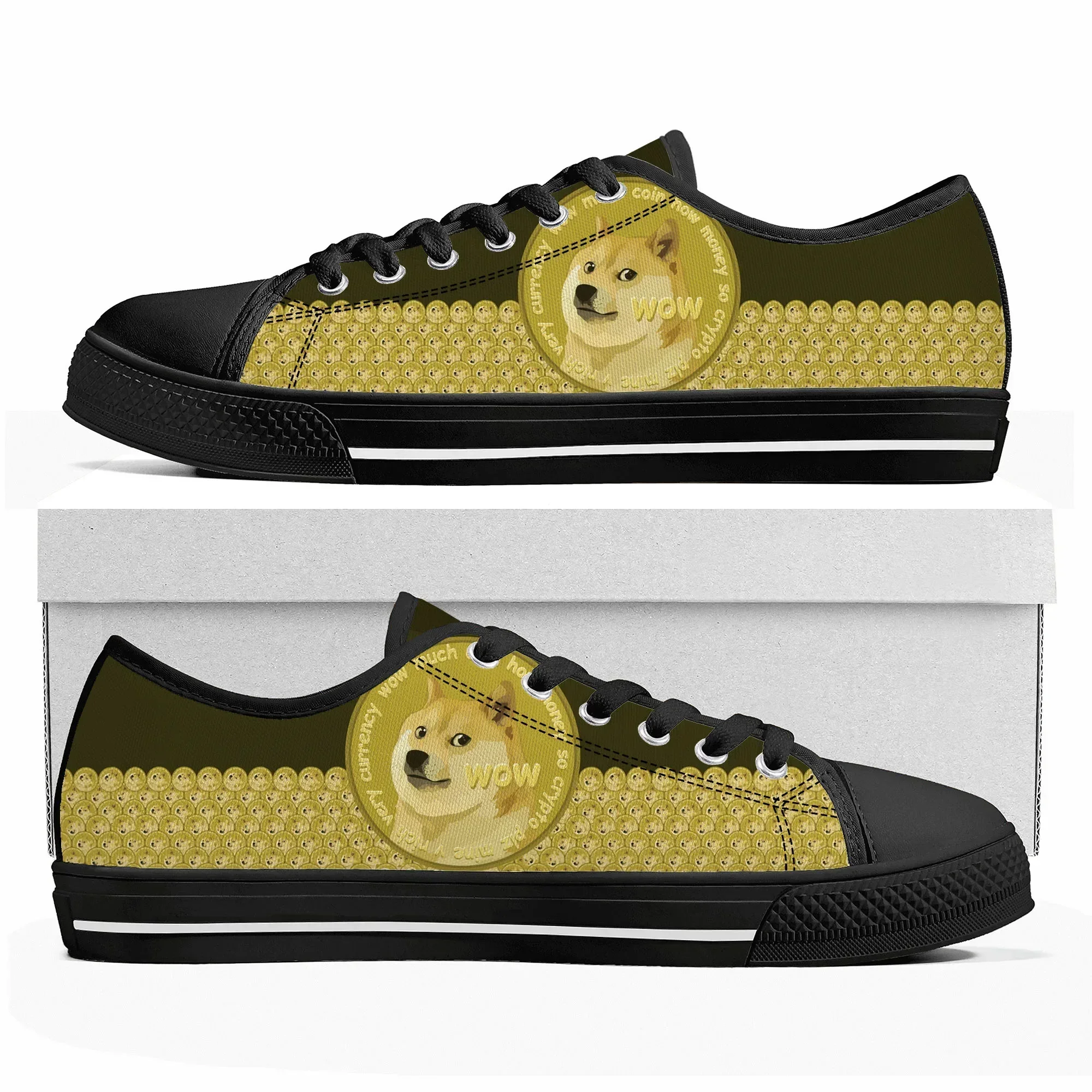 Dogecoin Crypto Currency Dog Coin Low Top High Quality Sneakers Mens Womens Canvas Sneaker Couple Shoes Custom Shoe