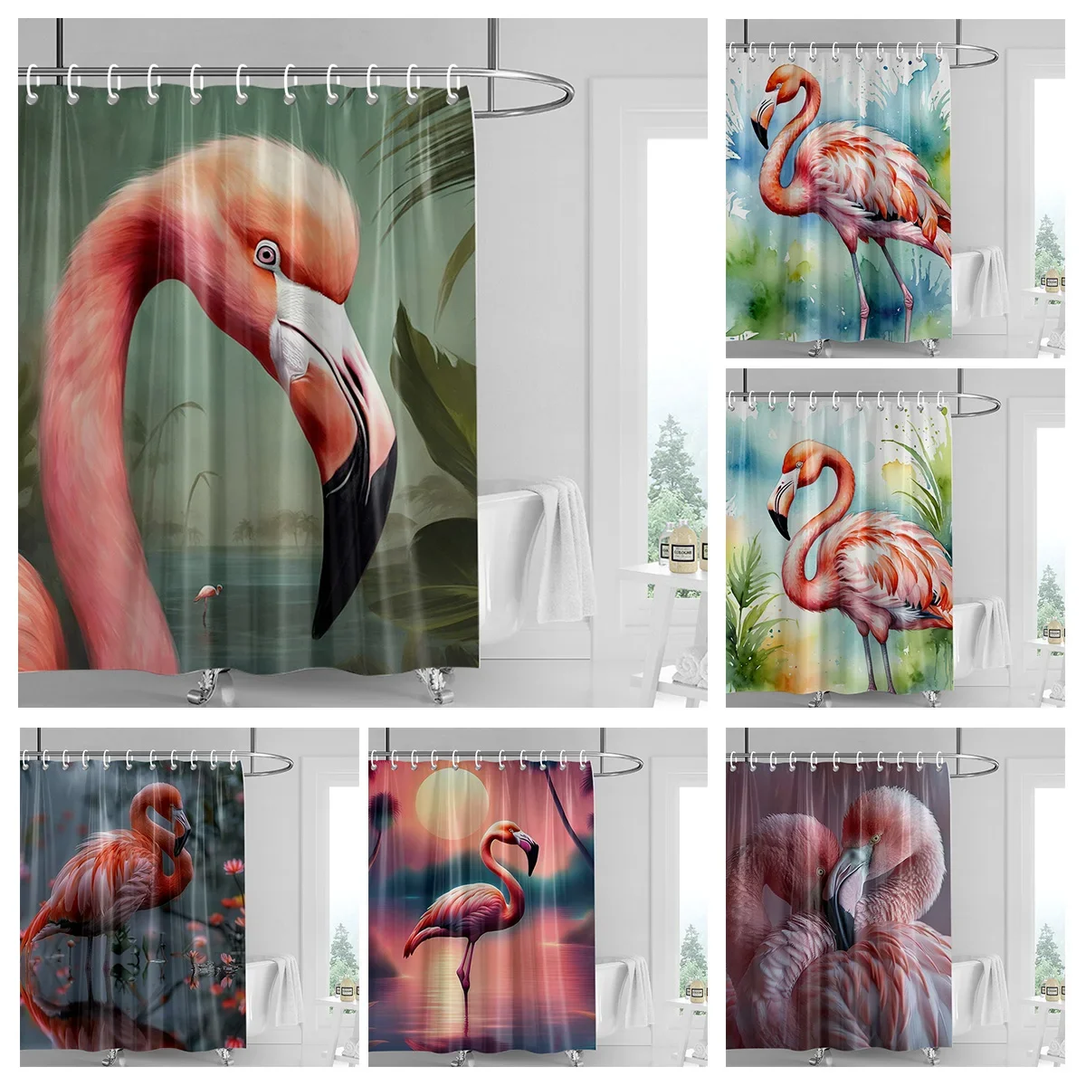 Home decoration shower curtains for bathroom waterproof curtain fabric Modern Nordic style Living Room amini flamingos nordic