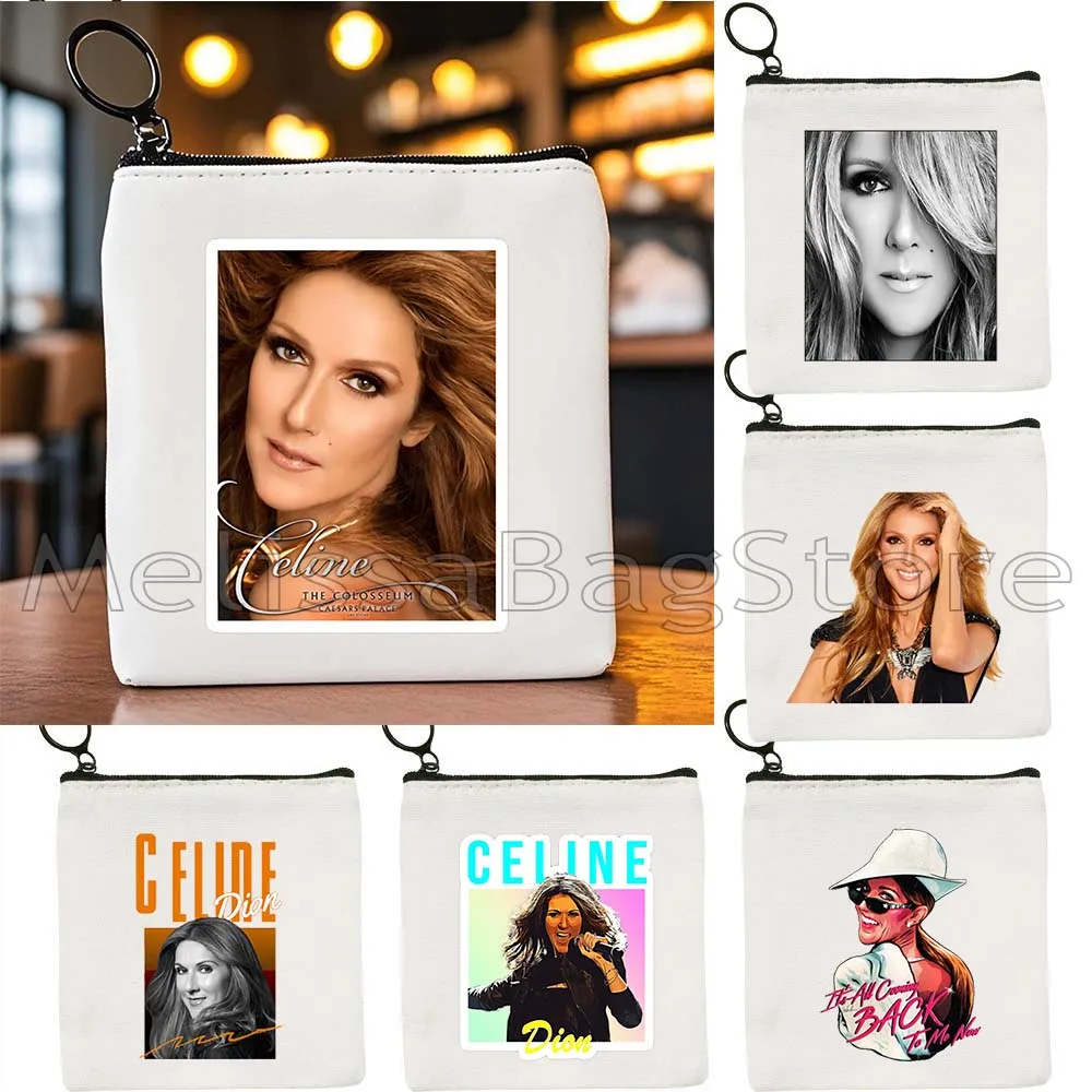 Celine Dion Music Singer Poster Pop Art PORTRAIT Fan Cute Gifts Canvas Coin Purse Small Square Key Storage Card Bag Wallet Pouch