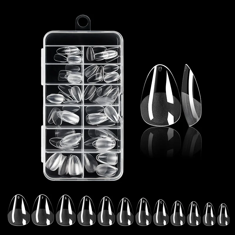 

120pcs Short Almond Press-On Nails - Clear Seamless Fake Nails 12 Sizes DIY Paintable Natural False Nails Kit
