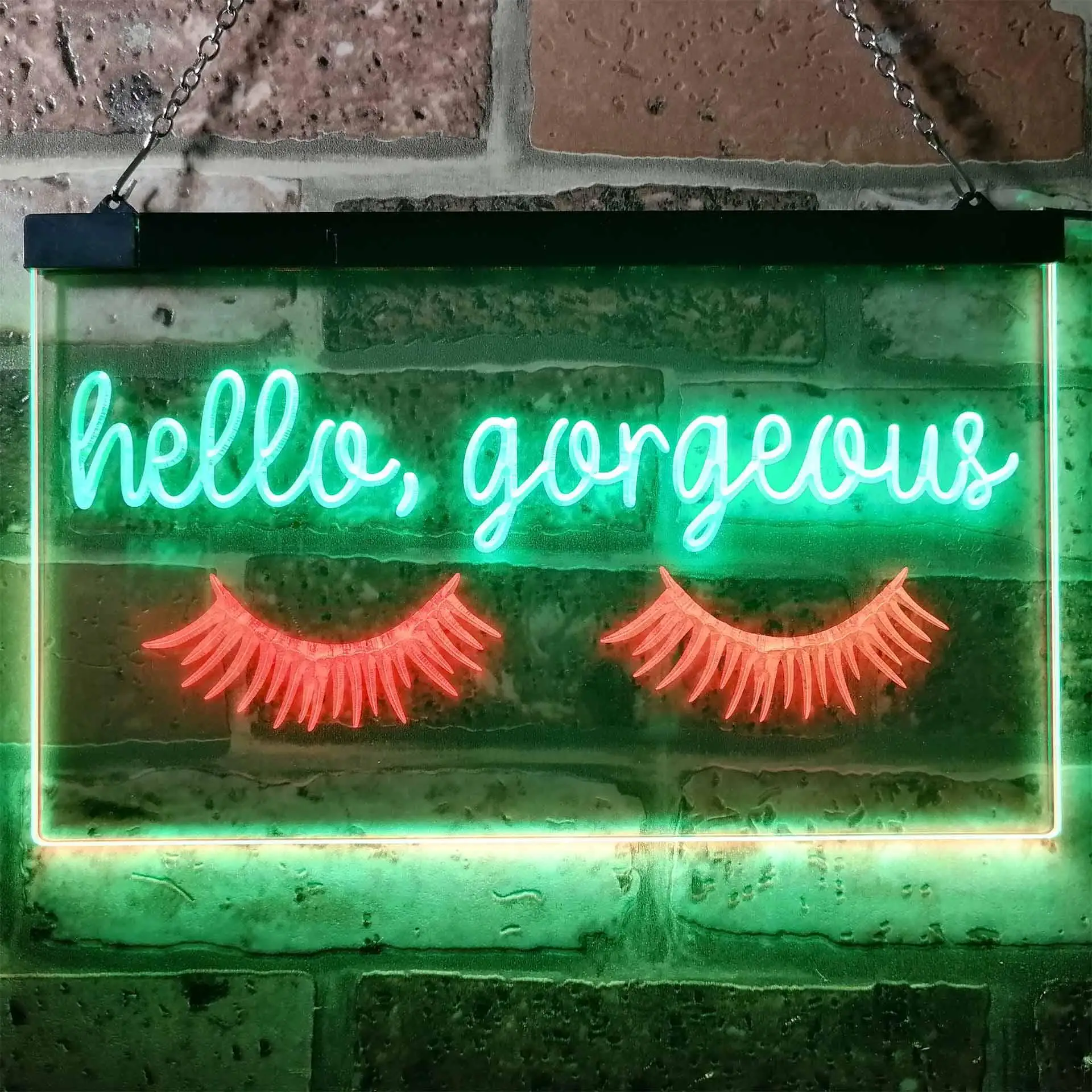 Hello Gorgeous. Eyelash Blinking Dual Color Led Neon Sign st6-i3178