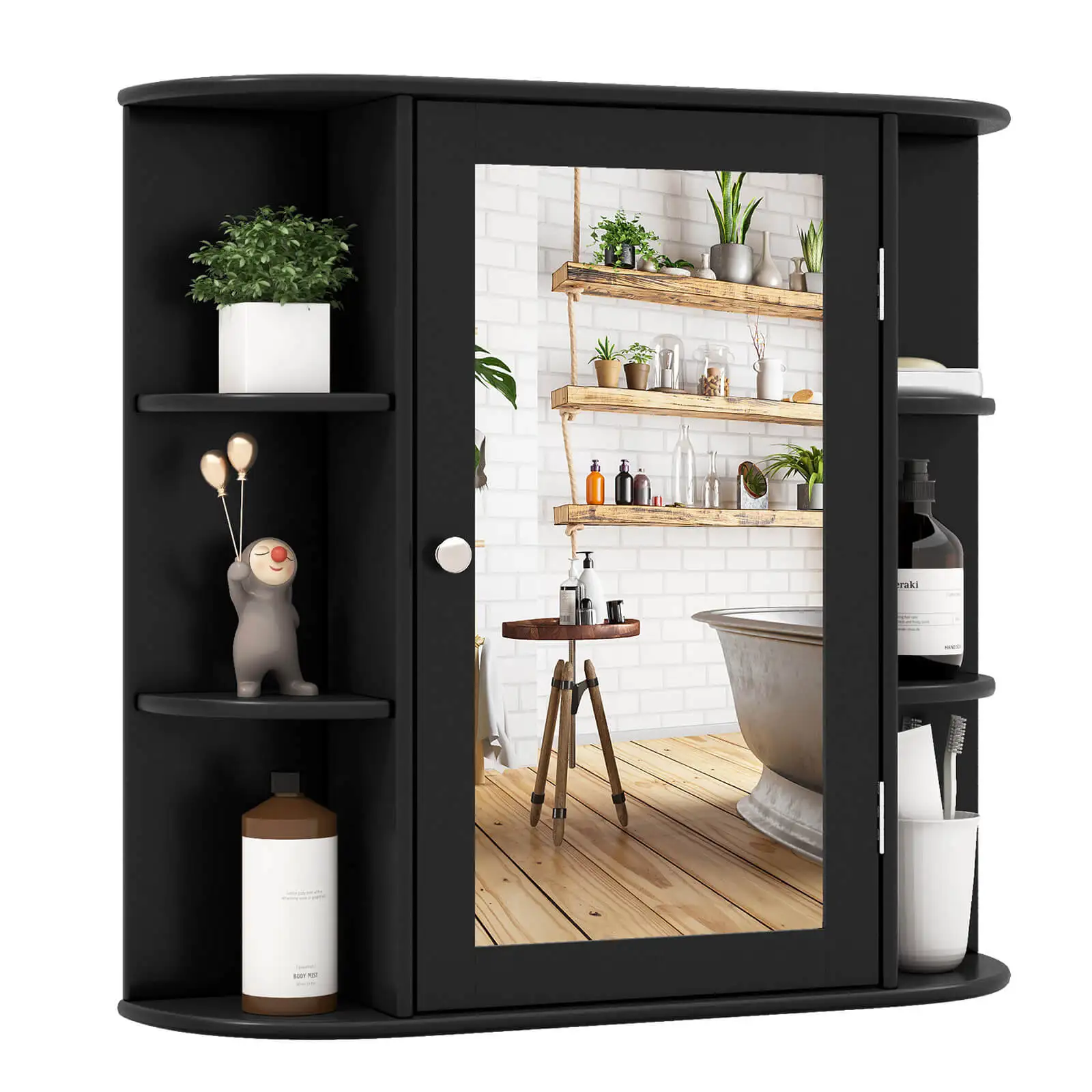 Multipurpose Mount Wall Surface Bathroom Storage Cabinet Mirror Black