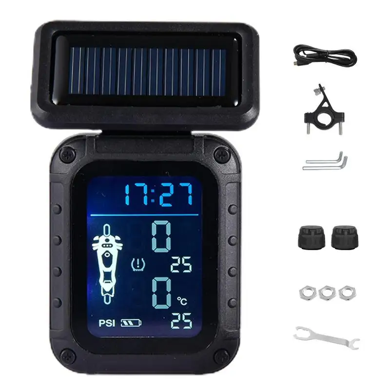 

Motorcycle Car TPMS Sensor Tire Pressure Monitoring System Solar Power Digital TPMS LCD Display USB Auto Security Alarm Sensor