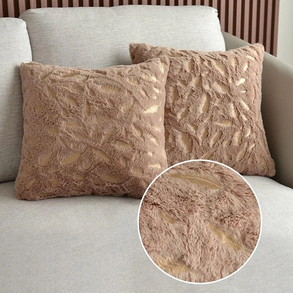 Gold Stamping Cushion Cover 45x45cm Soft Plush Feather Faux Fur Throw Pillow Cases Fluffy Velvet Shaggy Pillow Cover