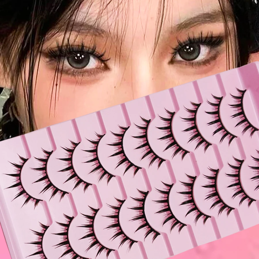 10 paia di diffusione naturale, punte a forma di croce, stile arricciatura naturale, adatto per ciglia finte per principianti