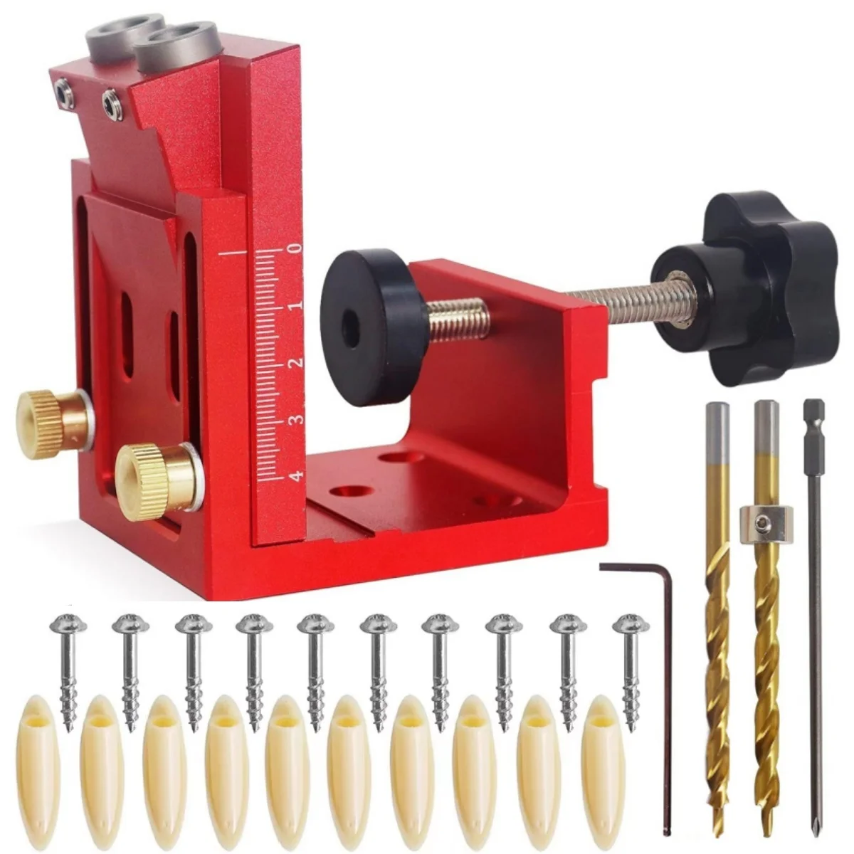 

1 Set Red Blue Removable Pocket Hole Jig Kit Inclined Hole Drilling Positioner Aluminum Alloy Woodworking Oblique Punch Locator