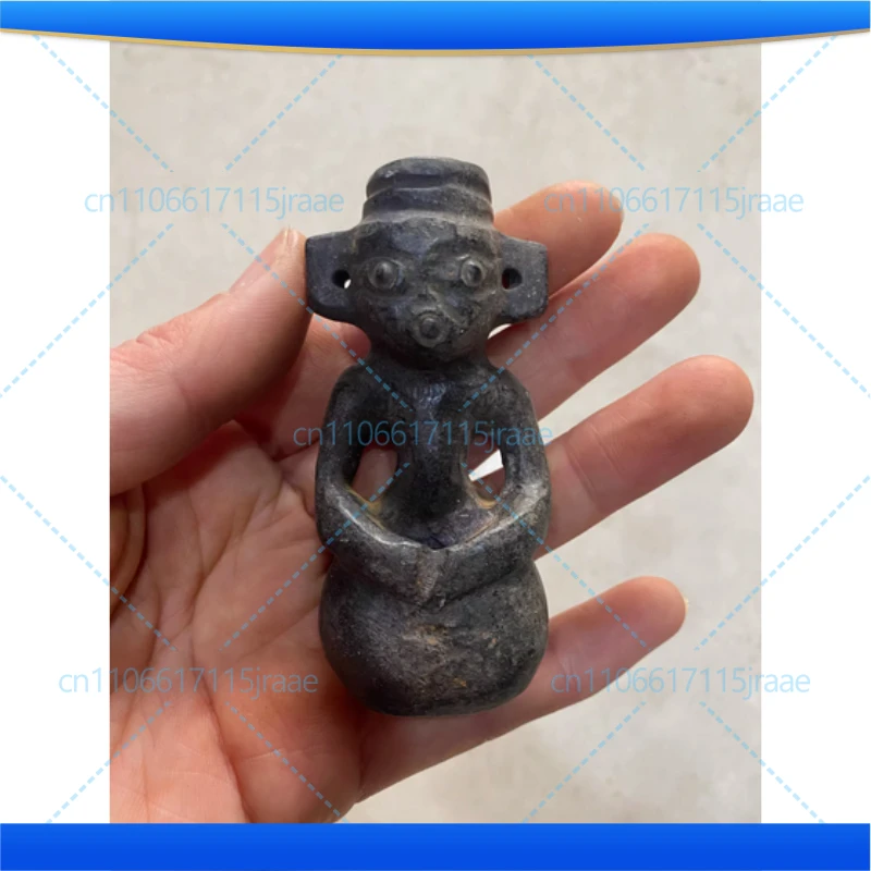 Hongshan culture archaize black iron meteorite people small statue antique jade collection