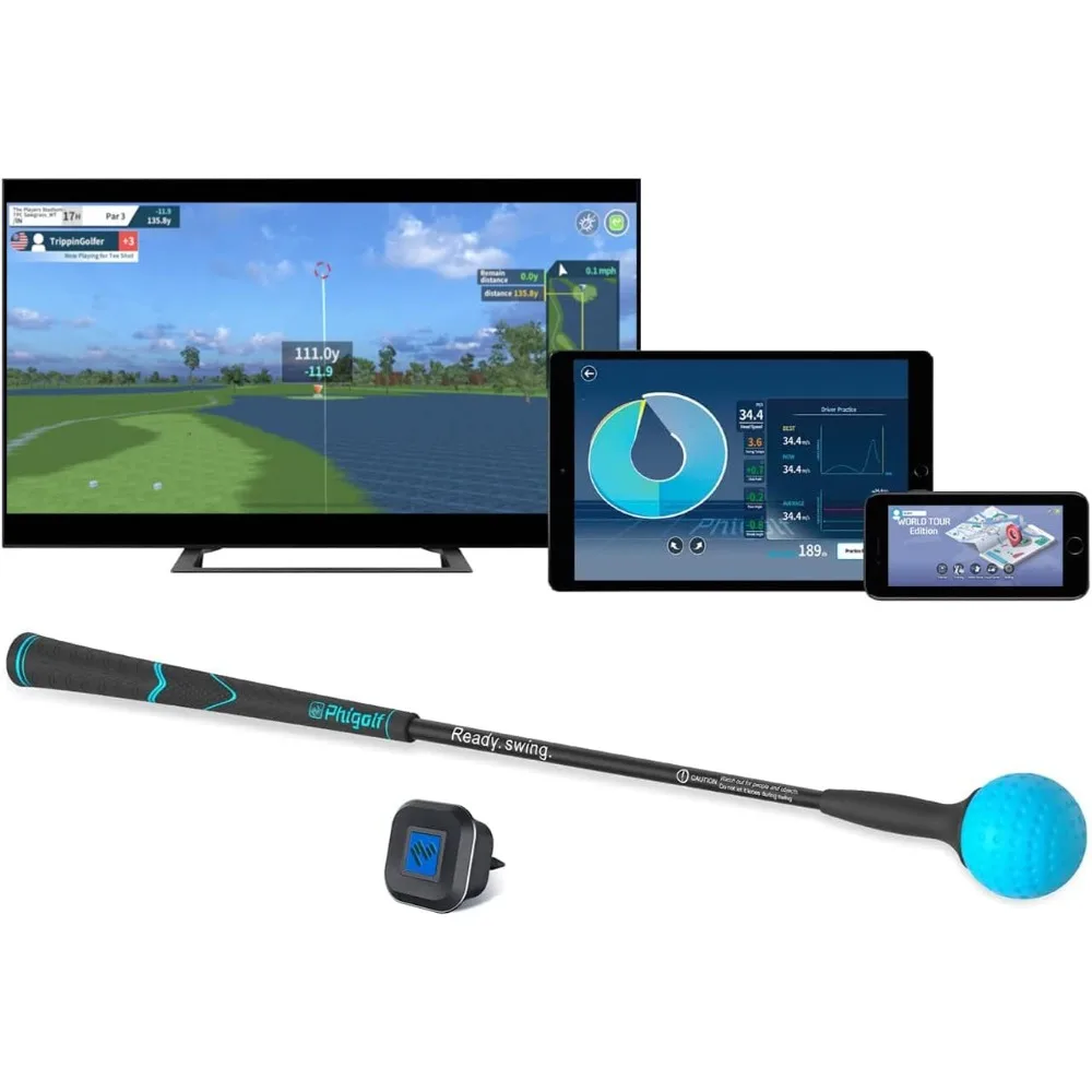 

World Tour Edition - Home Golf Simulator, Access 38,000+ Golf Courses Worldwide. Includes A Compact Weighted Swing Stick