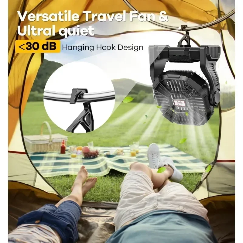 DOWILLDO kipas berkemah, dengan lentera bertenaga baterai portabel untuk bepergian, mendaki, memancing, piknik