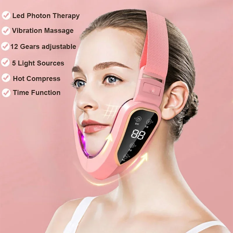 V-Face LED Fotonentherapie Gezichtsafslanken Trillingen Massager Gezichtsliftapparaat Gezichtsverwarmde dubbele kin Trillingsstimulator