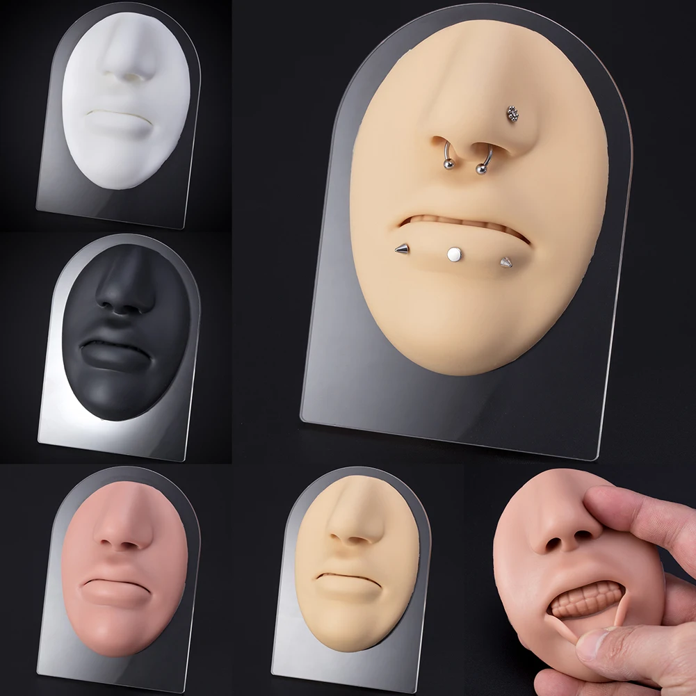 1pc Soft Silicone Face Model Displays Simulation For Lip Nose Piercing Jewelry Display Teaching Tool Including Display Stand