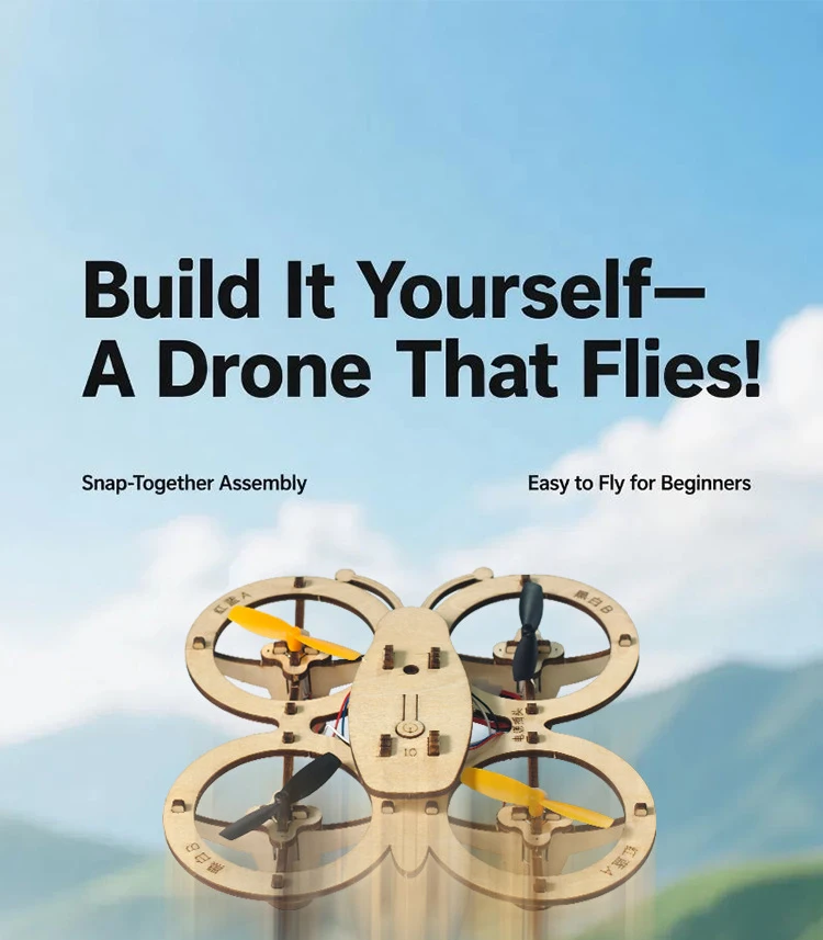 Wooden DIY Rc Drone Kit Assembled Remote Control Flying Toy Electtric Handmade Quadcopters Remote Aircraft Science Gadget