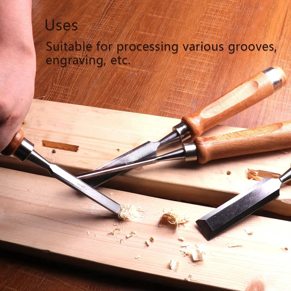 Wood Chisel Set 6pcs Carving Tools Flat Half Round Woodworking Carpentry Kit DIY