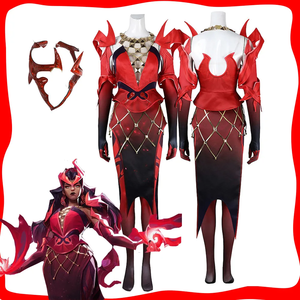 

Scarlet Witch Cosplay Women Fantasy Red Roleplay Costume Game Rivals Disguise Clothing Headwear Halloween Carnival Party Suit