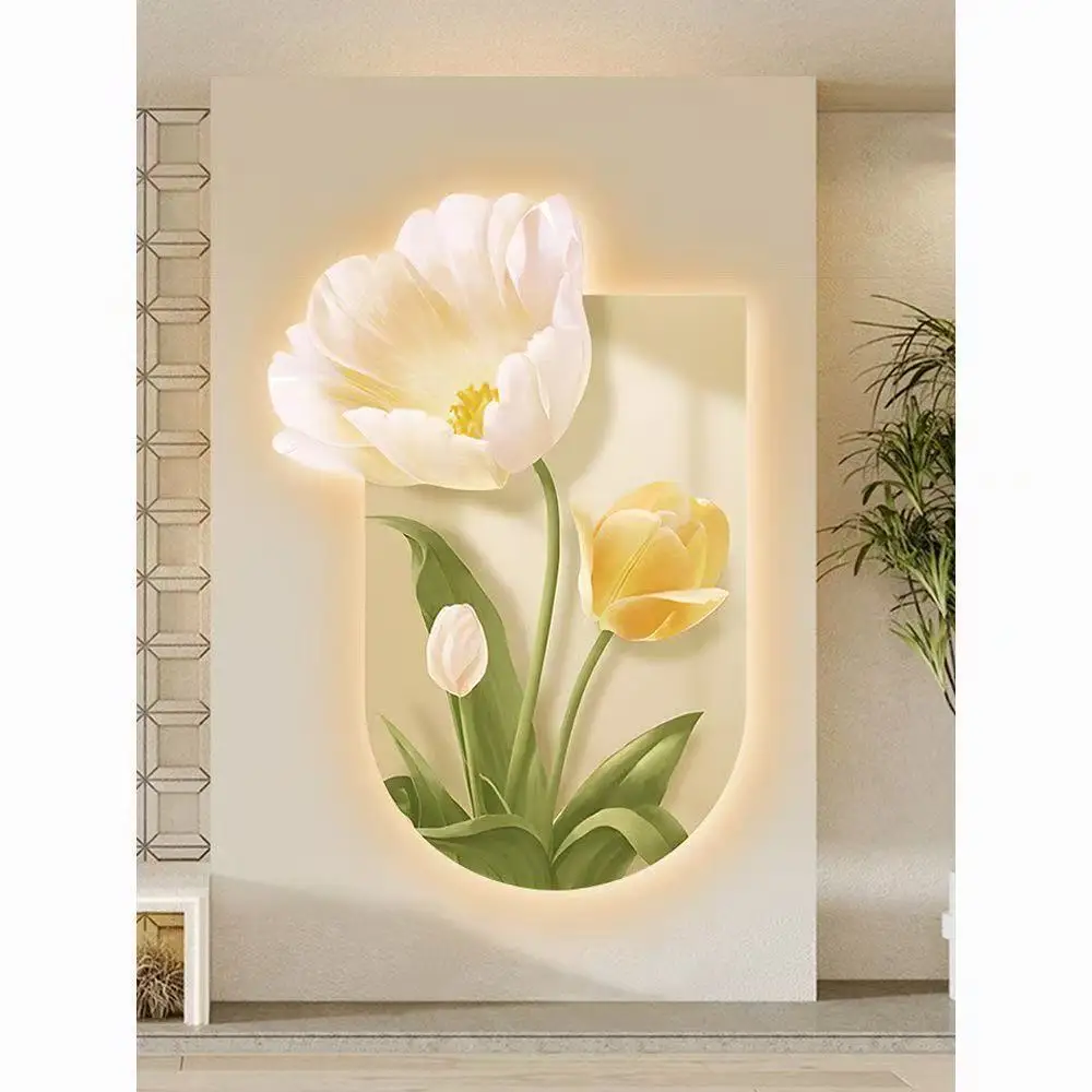 

Светящаяся лампа-тюльпан, картина в скандинавском стиле, стиль, художественный тюльпан, светодиодная картина для украшения гостиной, настенная подвесная картина