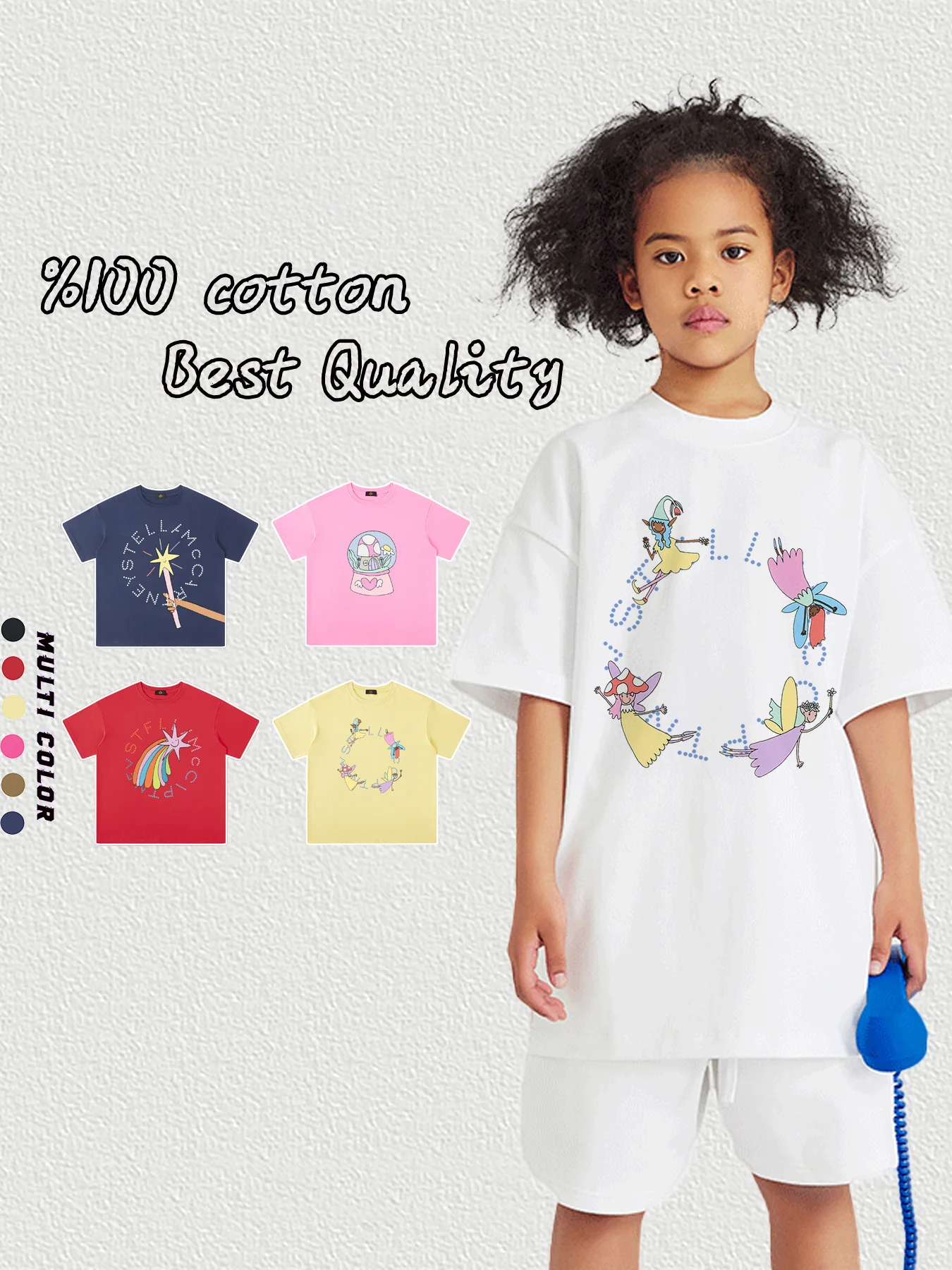 Cute Fairy Tees Kids Summer Clothes 2025 New Fun Cartoon Rainbow Print Girls T-shirt %100 Cotton O Neck Top Child Short sleeve