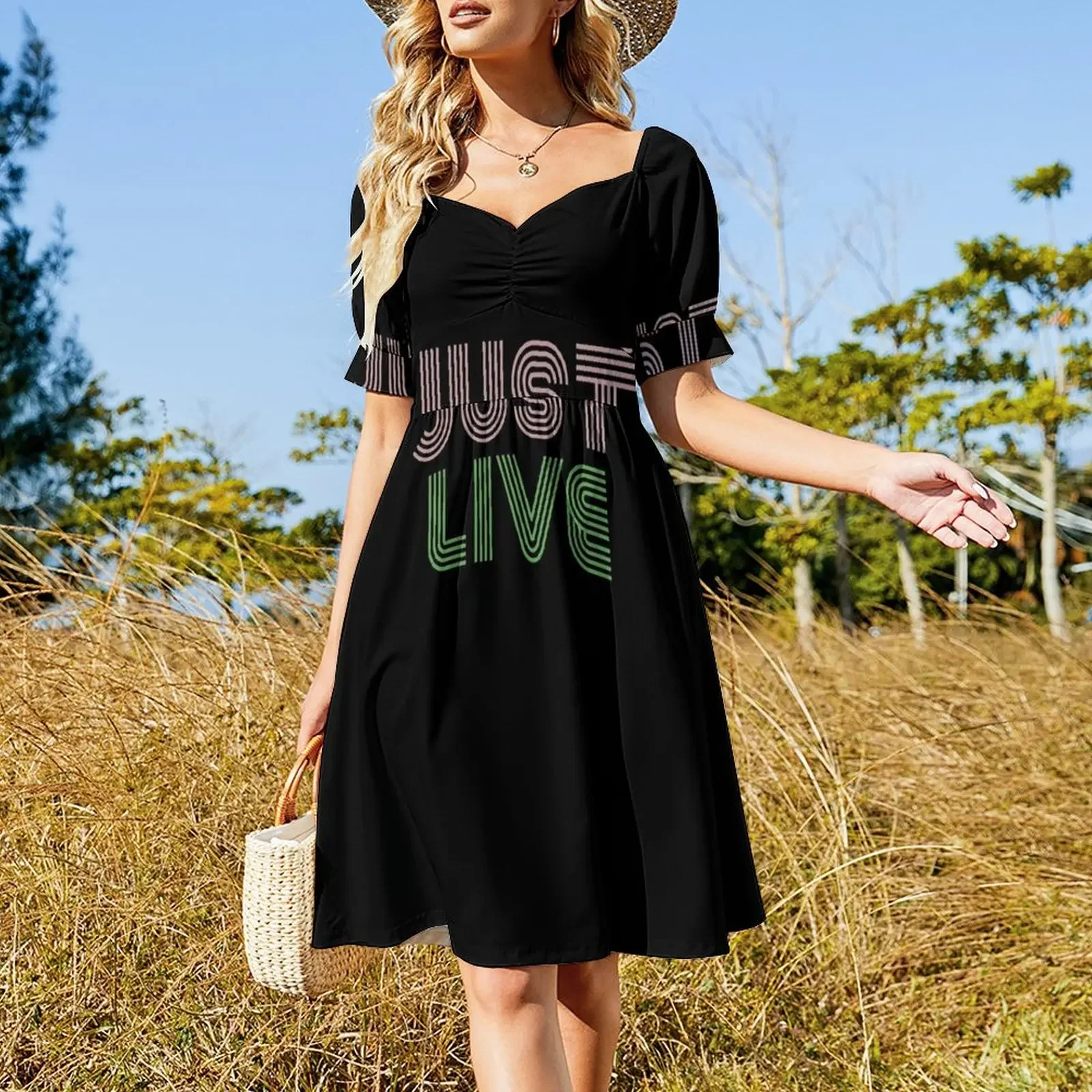 Just Live Camiseta Vestido de manga curta roupas para roupas femininas