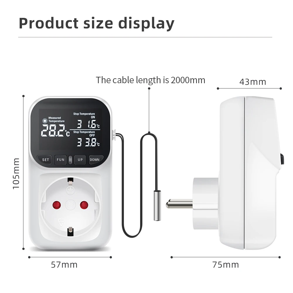 Imagem -04 - Tomada Termostato Digital com Temporizador Controlador de Temperatura Sensor de Saída Plugue ue Interruptor de Aquecimento e Refrigeração Kwe-tc01 16a 230v