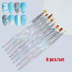 8pcs/set Aurora Acrylic Nail Art Painting Pens for Nail Design Soft Slender Brush Gradient Gel Drawing DIY Brush