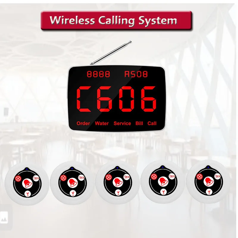 QWICALL  Factory  Wireless Calling System 5 Pcs Call Buttons for Bar,Restaurant,Office,Cafe Customer Service Bell