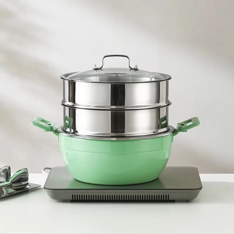 

Commercial 304 Stainless Steel Two-Tier Steamer Pot Multi-Color Food Steaming Cooker for Hotel Restaurant Buffet