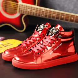 Fashion Leather Red Men's Skateboard Shoes Non-slip Bright High Top Shoes for Men Luxury Brand Designer Sneakers Man Big Size 47