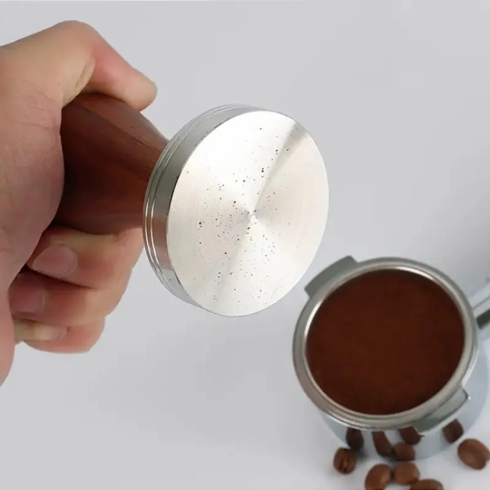 Black Wooden Handle Solid Wood Espresso Coffee Tamper Flat Base Aluminum Coffee Powder Pressing Hammer 51mm/53mm/58mm Manual