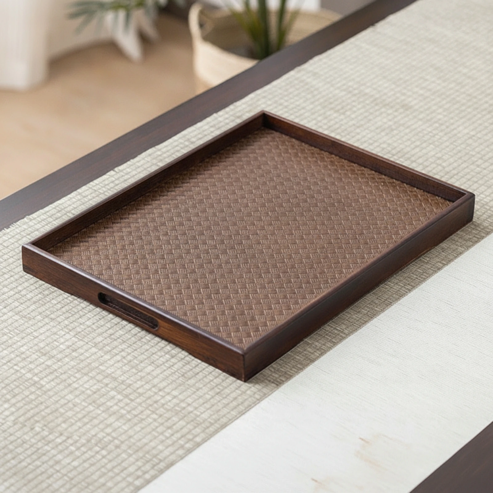 Bamboo Tray with Handles Ergonomic Serving Tray with Handles Lightweight Sturdy for Hosts, Tea Service, Tabletop Display