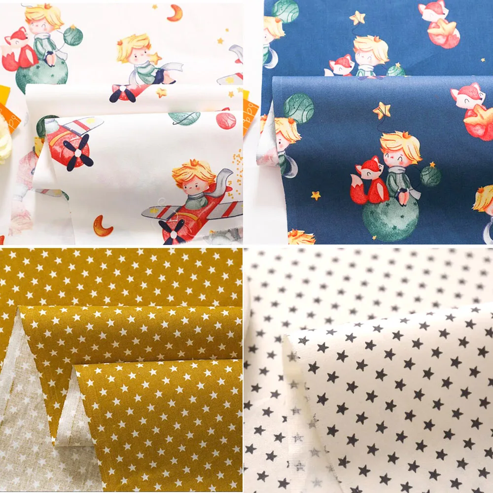 160cm Wide Cute Fox Boy Stars 100% Twill Cotton Printed Fabric Children's Wear Dress Cloth Make Bedding Quilt Decoration Home