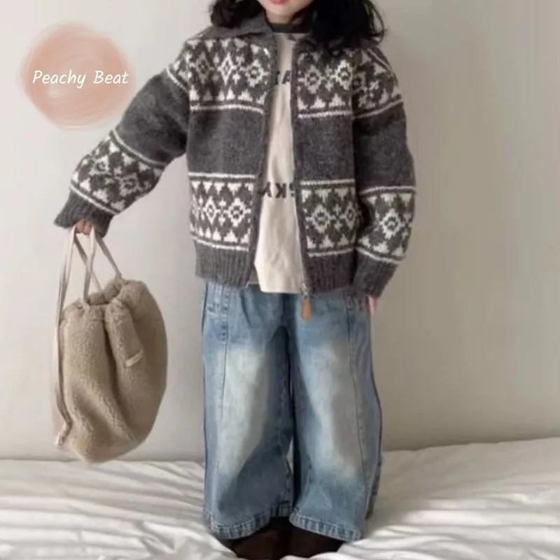 

Модный жаккардовый вязаный кардиган для маленьких мальчиков и девочек, теплый вязаный свитер для малышей, весенне-осенняя одежда для малышей, От 1 до 7 лет