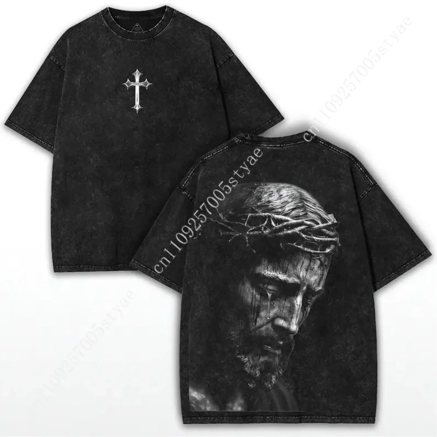valentine shirts Jesus Christ Cry Washed T-Shirt: Christian Streetwear, Oversized Faith Tee