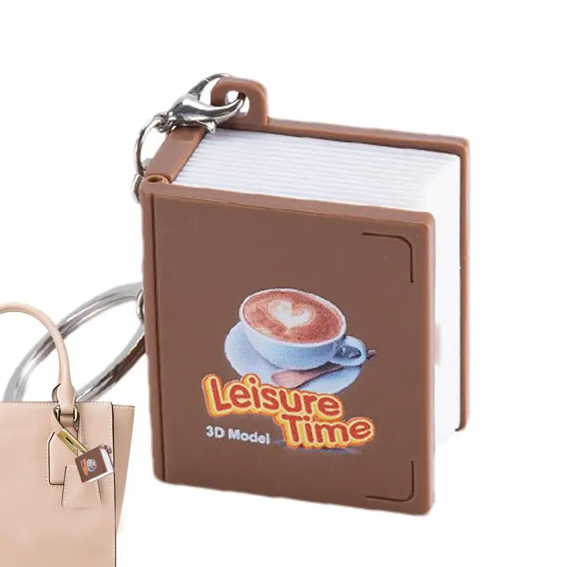 3D Book Keychain Coffee Book Design Backpack Keychains Stereo Stress Relief Sensory Toy Cute Keychains For Car Keys 3D Keychains