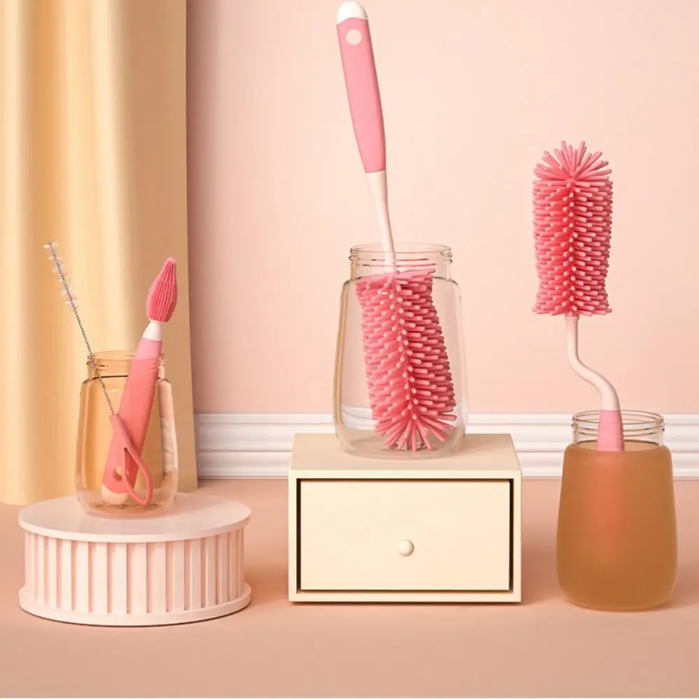 360 Degree Glass Cup Washing Clean Brush Silicone Bottle Cleaning Brush Baby Pacifier Straw Scrubber Kitchen Cleaning Tool Set