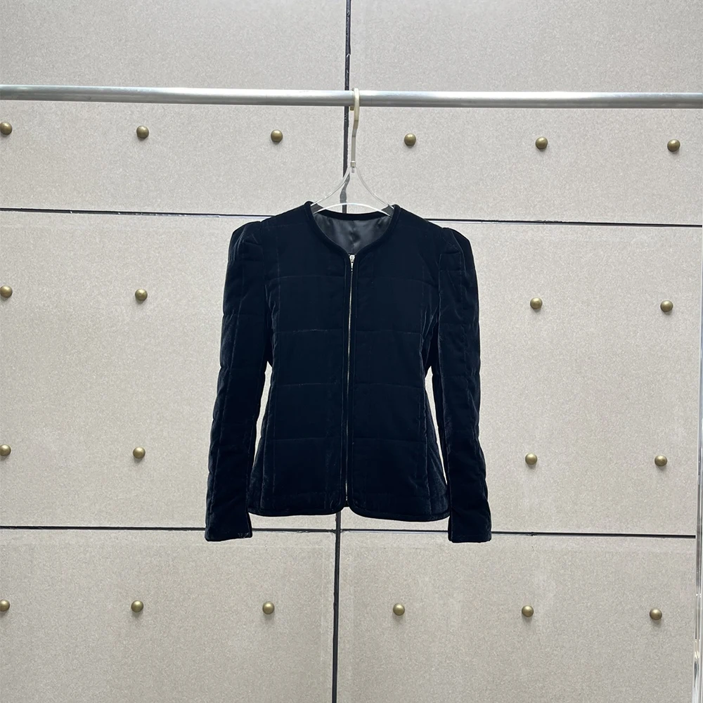 

Square Check Women Winter Jacket Y2k Velvet Simple Fashion Thickened Warm Round Neck Long Sleeve Cotton Jacket 2024 Autumn New