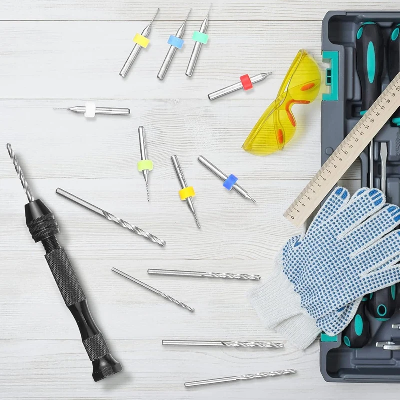 A23T 59Pieces Hand Drill Bits Set, Metal Pin Vise Hand Drill Micro Twist Bits, PCB Rotary Tools for Resin Polymer DIY Carving