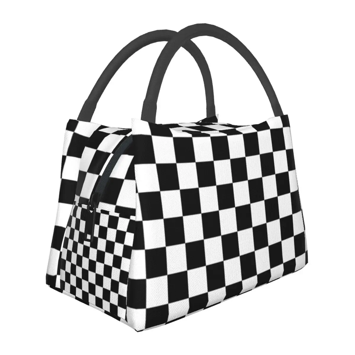 Schwarz Schachbrett Lunch Bag klassische Schwarz-Weiß-Checker Lunch Box Office Grafik Kühltasche lustige wasserdichte Einkaufstasche