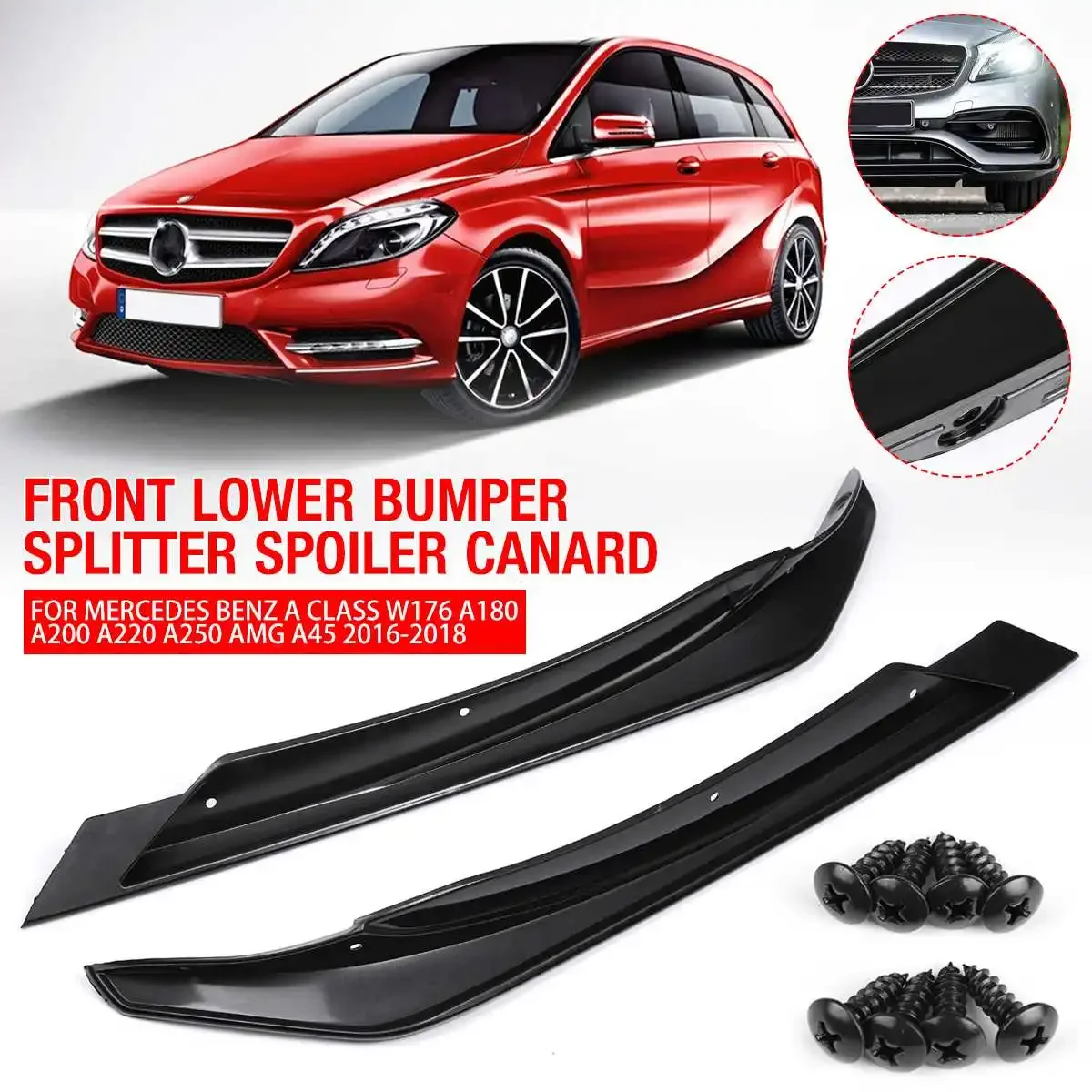 Amortecedor dianteiro pintado brilhante, divisor de luz de névoa lateral, spoiler para Mercedes Benz Classe A W176 A180 A200 A220 A250 AMG A45 2016-2018