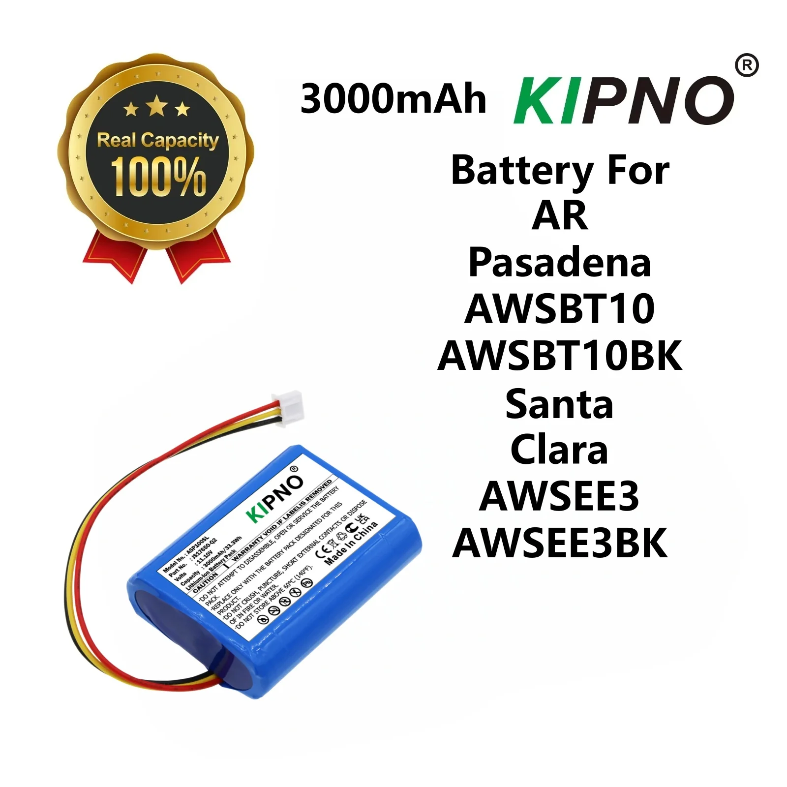 

KIPNO 11.1V 3000mAh Speaker Battery JS17650-Q2 for AR Pasadena, AWSBT10, AWSBT10BK, Santa Clara, AWSEE3, AWSEE3BK +TOOL