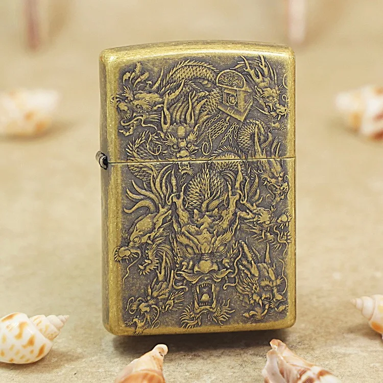 

Genuine Zippo 9 Chinese Loong oil lighter copper windproof Kerosene lighters Gift with anti-counterfeiting code